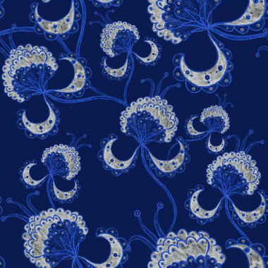 Suluboya desensiz, folky çiçekli ve yapraklı, etnik tarzda. Çiçek süsleme. Geleneksel şal deseni. Tekstil tasarım dokusu. Kabilesel etnik klasik dikişsiz model..