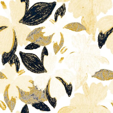 Balmumu pastel boyalarla çizilmiş soyut çiçekleri olan yaratıcı, pürüzsüz desen. Parlak renkli çiçek deseni.