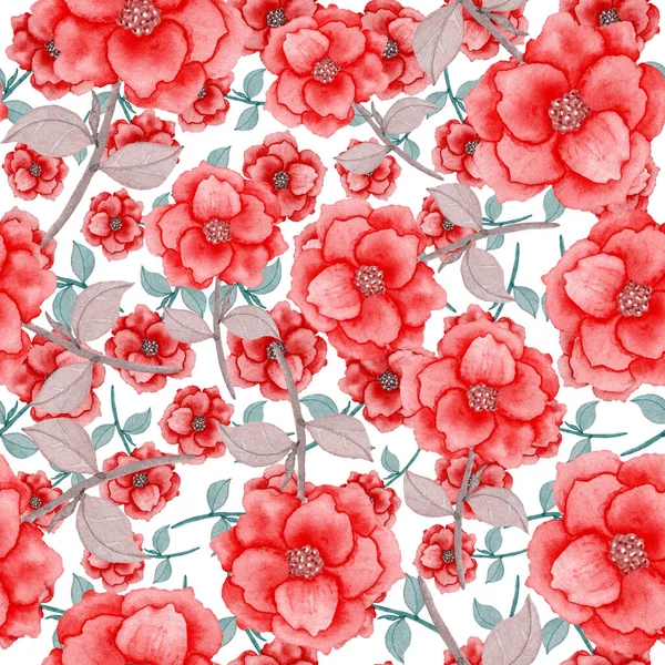 Çiçeklerle Suluboya Kusursuz Desen Klasik Çiçek Desenleri Çiçeksiz Desen Botanik — Stok fotoğraf