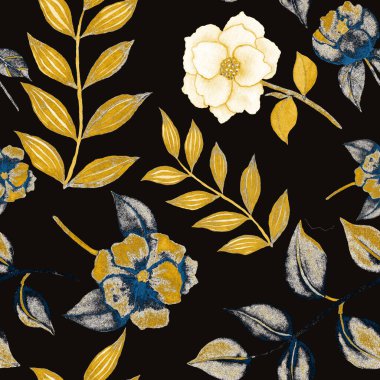 Çiçeklerle suluboya kusursuz desen. Klasik çiçek desenleri. Çiçeksiz desen. Botanik sanatı. Çiçek botanik koleksiyonu. Çiçek seti. Suluboya botanik tasarımı.