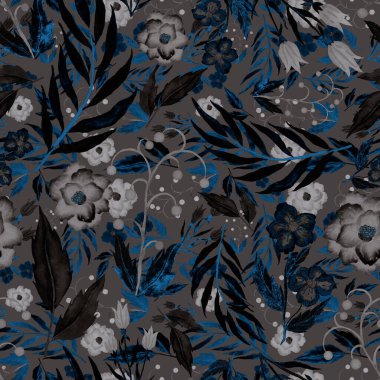 Çiçeklerle suluboya kusursuz desen. Klasik çiçek desenleri. Çiçeksiz desen. Botanik sanatı. Çiçek botanik koleksiyonu. Çiçek seti. Suluboya botanik tasarımı.