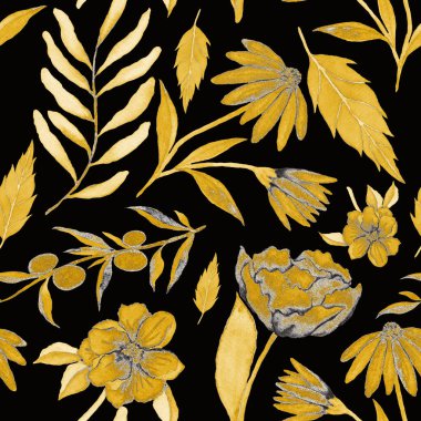 Çiçeklerle suluboya kusursuz desen. Klasik çiçek desenleri. Çiçeksiz desen. Botanik sanatı. Çiçek botanik koleksiyonu. Çiçek seti. Suluboya botanik tasarımı.