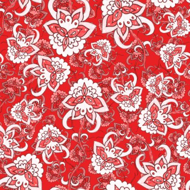 Suluboya desensiz, folky çiçekli ve yapraklı, etnik tarzda. Çiçek süsleme. Geleneksel şal deseni. Tekstil tasarım dokusu. Kabilesel etnik klasik dikişsiz model..