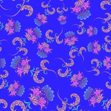 Suluboya desensiz, folky çiçekli ve yapraklı, etnik tarzda. Çiçek süsleme. Geleneksel şal deseni. Tekstil tasarım dokusu. Kabilesel etnik klasik dikişsiz model..