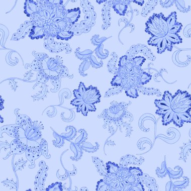 Suluboya desensiz, folky çiçekli ve yapraklı, etnik tarzda. Çiçek süsleme. Geleneksel şal deseni. Tekstil tasarım dokusu. Kabilesel etnik klasik dikişsiz model..