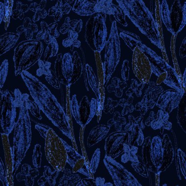 Balmumu pastel boyalarla çizilmiş soyut çiçekleri olan yaratıcı, pürüzsüz desen. Parlak renkli çiçek deseni.