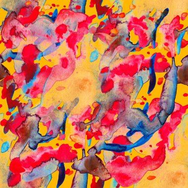 Suluboya, soyut, kusursuz desen. Parlak el yapımı elementlerle yaratıcı doku. Soyut renkli yazdırma.