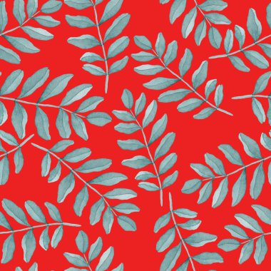 Vintage yapraklı suluboya desenli. Dekoratif tasarım için renkli yaprakları olan güzel bir botanik baskısı. Parlak bahar ya da yaz arkaplanı. Klasik düğün dekoru. Tekstil tasarımı.