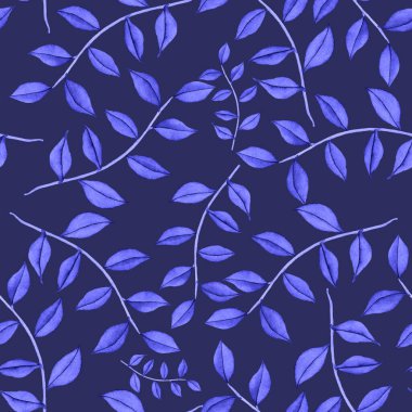 Vintage yapraklı suluboya desenli. Dekoratif tasarım için renkli yaprakları olan güzel bir botanik baskısı. Parlak bahar ya da yaz arkaplanı. Klasik düğün dekoru. Tekstil tasarımı.