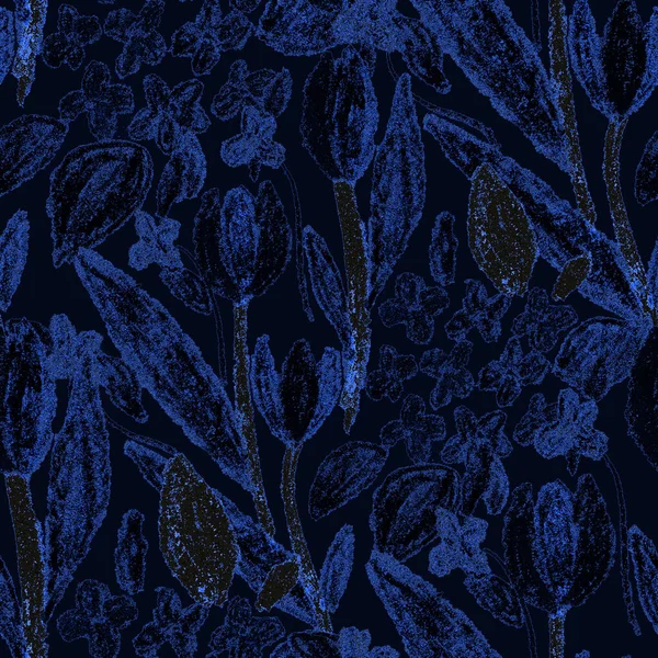 Balmumu pastel boyalarla çizilmiş soyut çiçekleri olan yaratıcı, pürüzsüz desen. Parlak renkli çiçek deseni.