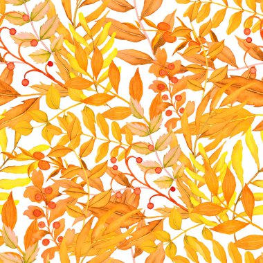 Vintage yapraklı suluboya desenli. Dekoratif tasarım için renkli yaprakları olan güzel bir botanik baskısı. Parlak bahar ya da yaz arkaplanı. Klasik düğün dekoru. Tekstil tasarımı.