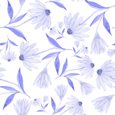 Çiçeklerle suluboya kusursuz desen. Klasik çiçek desenleri. Çiçeksiz desen. Botanik sanatı. Çiçek botanik koleksiyonu. Çiçek seti. Suluboya botanik tasarımı.