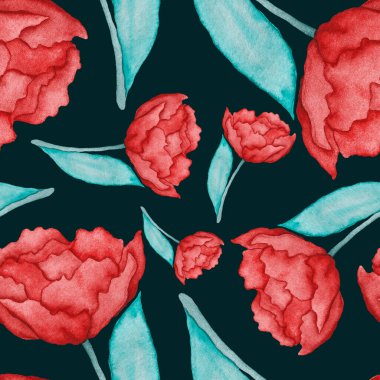 Çiçeklerle suluboya kusursuz desen. Klasik çiçek desenleri. Çiçeksiz desen. Botanik sanatı. Çiçek botanik koleksiyonu. Çiçek seti. Suluboya botanik tasarımı.