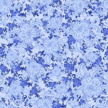 Suluboya desensiz, folky çiçekli ve yapraklı, etnik tarzda. Çiçek süsleme. Geleneksel şal deseni. Tekstil tasarım dokusu. Kabilesel etnik klasik dikişsiz model..