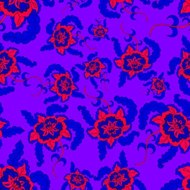 Suluboya desensiz, folky çiçekli ve yapraklı, etnik tarzda. Çiçek süsleme. Geleneksel şal deseni. Tekstil tasarım dokusu. Kabilesel etnik klasik dikişsiz model..