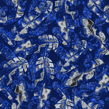 Renkli ve soyut tropikal yapraklı suluboya desenli. Egzotik bitkilerle dolu parlak yaz baskısı. Yaratıcı trend botanik tekstil tasarımı.