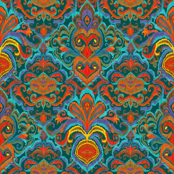 Красочный Икат Винтажном Стиле Элегантное Этническое Происхождение Ручное Рисование Восточного — стоковое фото