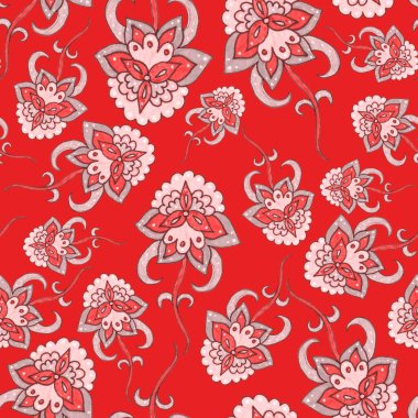 Suluboya desensiz, folky çiçekli ve yapraklı, etnik tarzda. Çiçek süsleme. Geleneksel şal deseni. Tekstil tasarım dokusu. Kabilesel etnik klasik dikişsiz model..