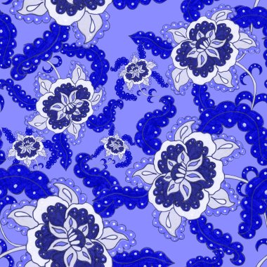 Suluboya desensiz, folky çiçekli ve yapraklı, etnik tarzda. Çiçek süsleme. Geleneksel şal deseni. Tekstil tasarım dokusu. Kabilesel etnik klasik dikişsiz model..