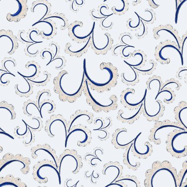 Suluboya desensiz, folky çiçekli ve yapraklı, etnik tarzda. Çiçek süsleme. Geleneksel şal deseni. Tekstil tasarım dokusu. Kabilesel etnik klasik dikişsiz model..