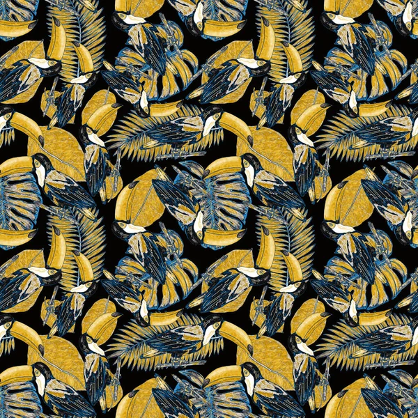 Aquarelle Motif Sans Couture Avec Toucan Fond Écran Botanique Jungle — Photo