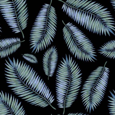 Tropikal yapraklarla suluboya kusursuz desen. Elle çizilmiş egzotik bitkilerle çok güzel bir iz. Mayo botanik tasarımı.