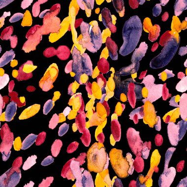 Suluboya, soyut, kusursuz desen. Parlak el yapımı elementlerle yaratıcı doku. Soyut renkli yazdırma.