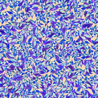 Vintage yapraklı suluboya desenli. Dekoratif tasarım için renkli yaprakları olan güzel bir botanik baskısı. Parlak bahar ya da yaz arkaplanı. Klasik düğün dekoru. Tekstil tasarımı.