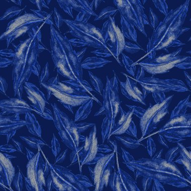 Vintage yapraklı suluboya desenli. Dekoratif tasarım için renkli yaprakları olan güzel bir botanik baskısı. Parlak bahar ya da yaz arkaplanı. Klasik düğün dekoru. Tekstil tasarımı.