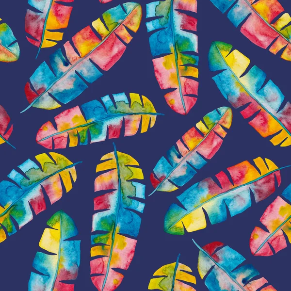 Aquarelle Motif Sans Couture Avec Des Feuilles Tropicales Abstraites Colorées — Photo