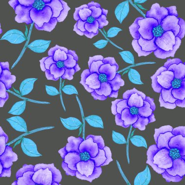 Çiçeklerle suluboya kusursuz desen. Klasik çiçek desenleri. Çiçeksiz desen. Botanik sanatı. Çiçek botanik koleksiyonu. Çiçek seti. Suluboya botanik tasarımı.