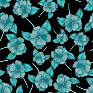 Çiçeklerle suluboya kusursuz desen. Klasik çiçek desenleri. Çiçeksiz desen. Botanik sanatı. Çiçek botanik koleksiyonu. Çiçek seti. Suluboya botanik tasarımı.