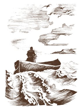 Kaptan tekne, grafik deniz manzarası.