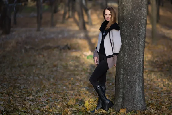 Mooie jonge brunette vrouw portret in de herfst — Stockfoto