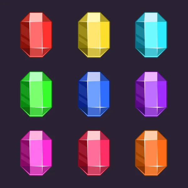 Iconos de gemas vectoriales de dibujos animados en diferentes colores — Vector de stock