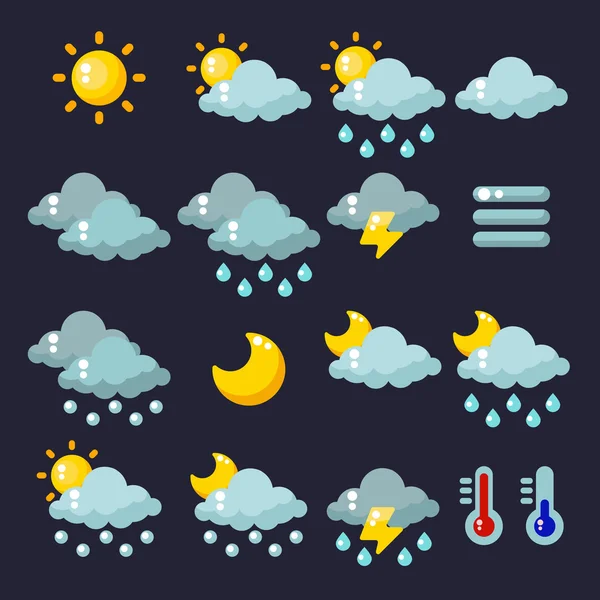 Meteorología Iconos Set. Ilustración vectorial — Vector de stock