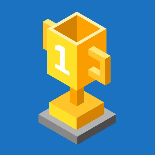 Goldene Trophäe isometrisches 3D-Symbol. Pokal für den ersten Platz — Stockvektor