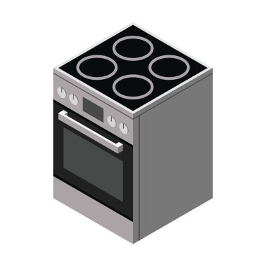 Elektrikli soba simgesi. 3D düz izometrik çizim vektör