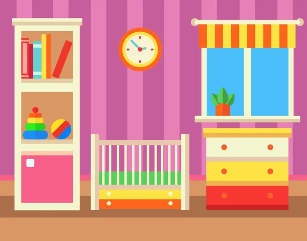 Baby room with furniture. Flat style vector illustration — Stock Vector