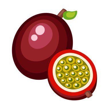 Beyaz bir arka plan üzerinde çizgi film maracuja. Renkli Maracuja simgesi. Vektör çizim