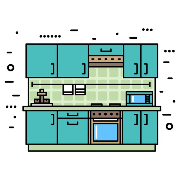 Cocina moderna y de moda con muebles. Ilustración de vector de estilo plano — Archivo Imágenes Vectoriales