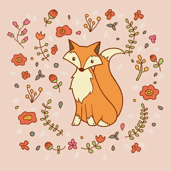 Fox που περιβάλλεται από λουλούδια — Διανυσματικό Αρχείο