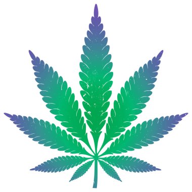 Mor kenarlı yeşil bir kenevir yaprağı.