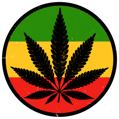 Kırmızı sarı ve yeşil çemberin içinde bir kenevir yaprağı