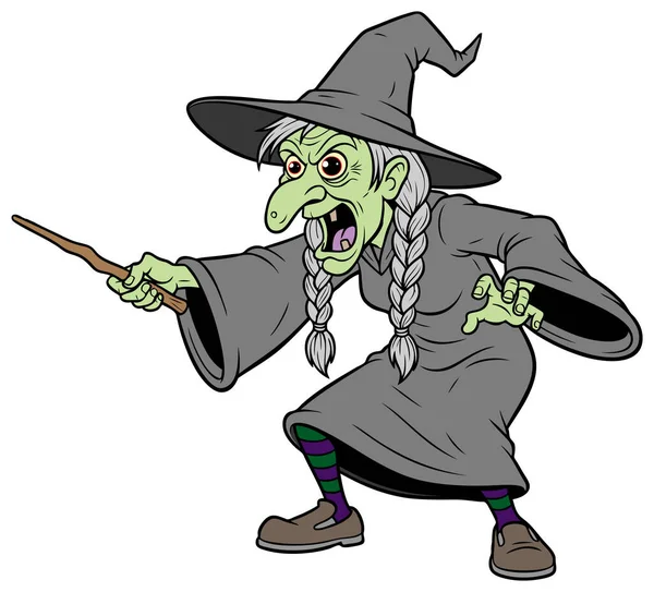 Dal değnekli bir cadı çizimi..