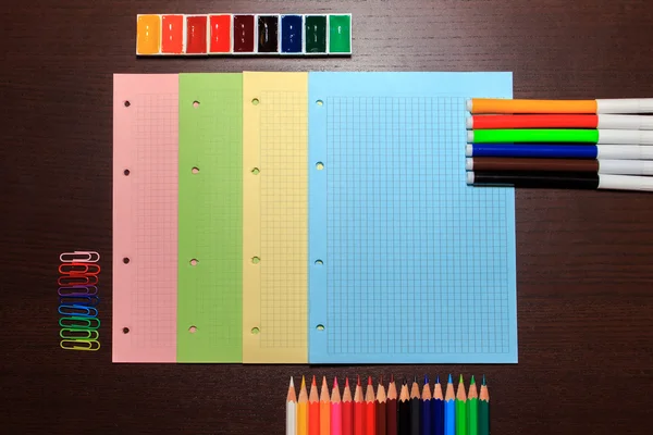 School supplies on dark background — Stock Photo, Image