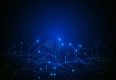 Devre kartı ve elektronik ana kart bağlantısı olan soyut teknoloji dijital arkaplan. Vektör illüstrasyonu