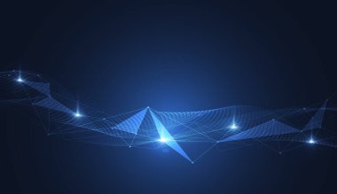 Moleküllü soyut teknoloji. Yapay zeka konsepti. Akan nokta parçacık akış çizgisi. İnternetteki veri aktarım kavramları. Vektör illüstrasyonu