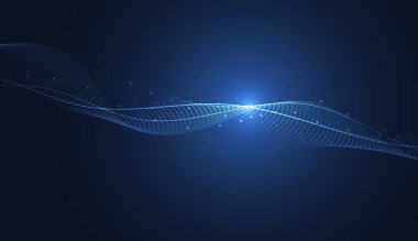 Moleküllü soyut teknoloji. Yapay zeka konsepti. Akan nokta parçacık akış çizgisi. İnternetteki veri aktarım kavramları. Vektör illüstrasyonu