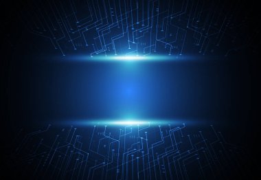 Teknoloji devre kartı dokusuyla soyut bir arkaplan. Yapay zeka elektronik levhası. İletişim ve mühendislik konsepti. Vektör illüstrasyonu